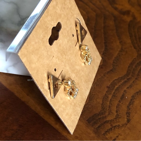 Set of two gold tone pairs of fashion post earrings - Picture 2 of 4